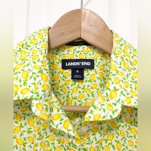 Lands' End Yellow and White Lemon Print Sleeveless Button Down Shirt size M
